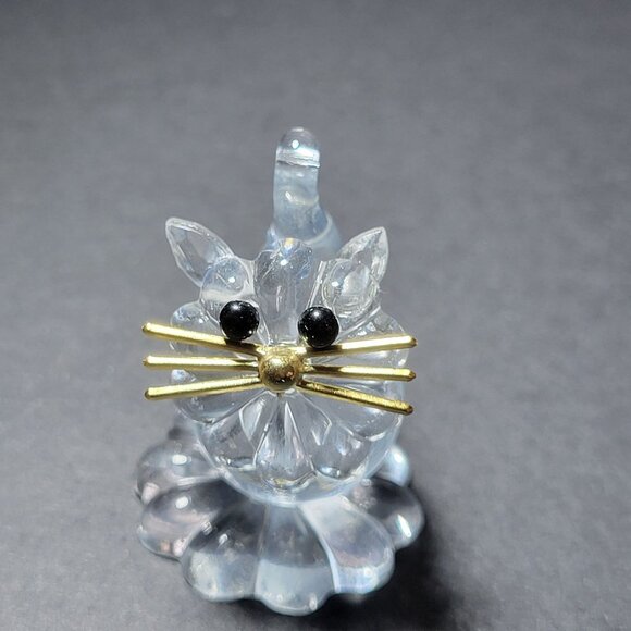 Vintage Mini Clear Glass Cat Figurine With Gold Whiskers & Black Eyes - Picture 1 of 5
